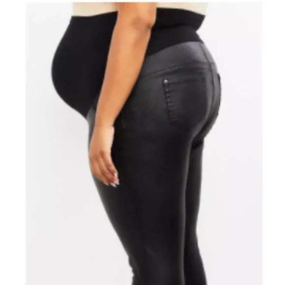 Motherhood Plus Size Indigo Blue Coated Skinny Leg Ankle Pant Black 1X - Picture 4 of 13